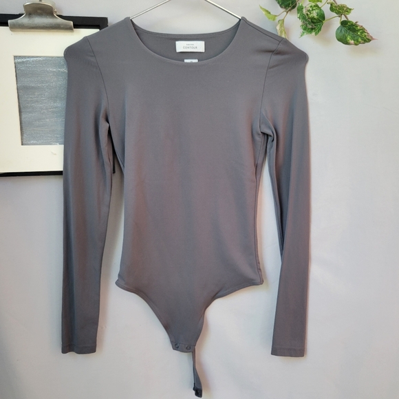 Babaton Contour Long Sleeve Crewneck Bodysuit Thong Bottom Gray XS - Picture 1 of 12